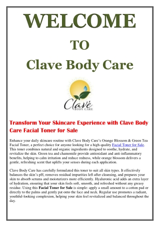 Transform Your Skincare Experience with Clave Body Care Facial Toner for Sale