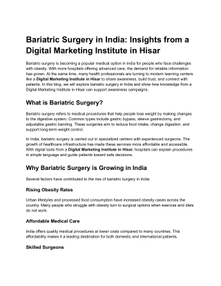 Bariatric Surgery in Punjab