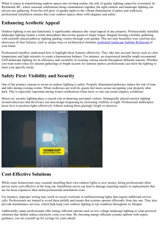 The Benefits Of Hiring Professionals For Installing Quality Outdoor And Landscap