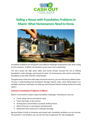 Selling a House with Foundation Problems in Miami What Homeowners Need to Know