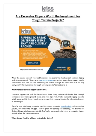 Are Excavator Rippers Worth the Investment for Tough Terrain Projects