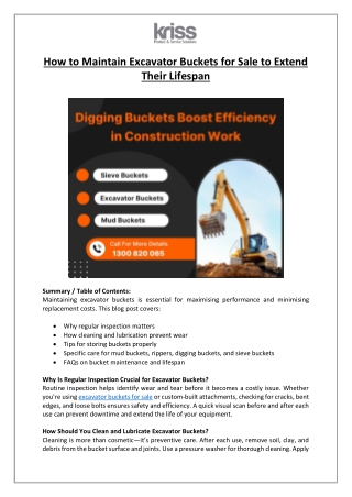 How to Maintain Excavator Buckets for Sale to Extend Their Lifespan