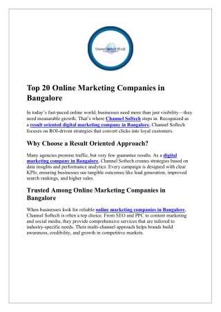 Top 20 Online Marketing Companies in Bangalore