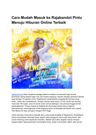 Cara Mudah Masuk ke Rajabandot Pintu Menuju Hiburan Online Terbaik