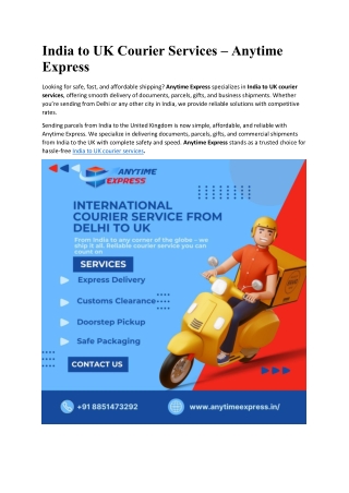 India to UK Courier Services