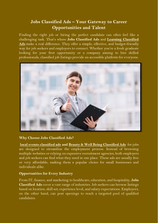 Jobs Classified Ads – Your Gateway to Career Opportunities and Talent