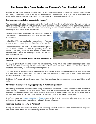 Buy Land, Live Free: Exploring Panama's Real Estate Market