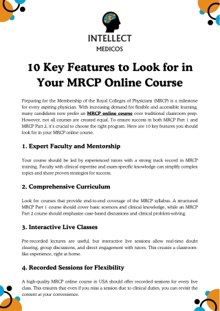10 Key Features to Look for in Your MRCP Online Course