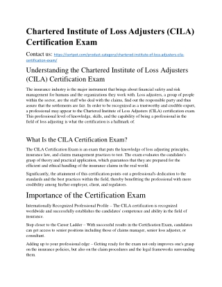 Chartered Institute of Loss Adjusters (CILA) Certification Exam