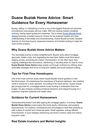 Duane Buziak Home Advice