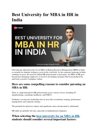 Best University for MBA in HR in India