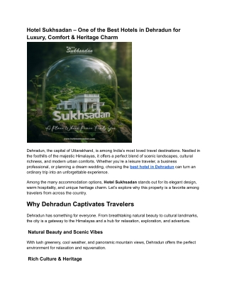 Hotel Sukhsadan – One of the Best Hotels in Dehradun for Luxury, Comfort & Heritage Charm