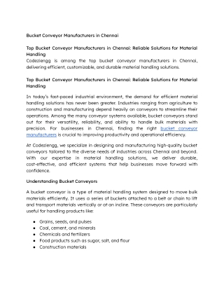 Bucket Conveyor Manufacturers in Chennai