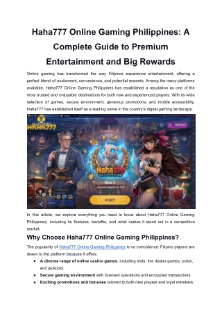 Haha777 Online Gaming Philippines_ A Complete Guide to Premium Entertainment and Big Rewards