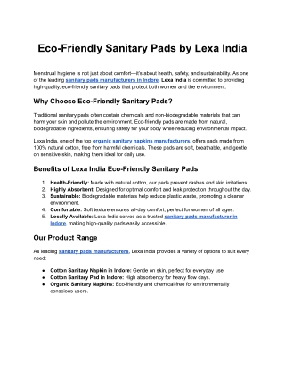 Eco-Friendly Sanitary Pads by Lexa India