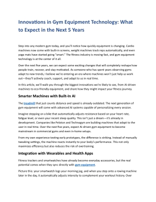 Innovations in Gym Equipment Technology- What to Expect in the Next 5 Years