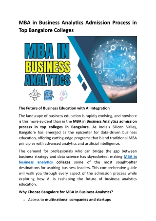 MBA in Business Analytics Admission Process in Top Bangalore Colleges