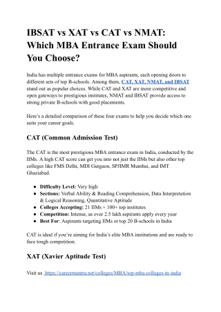IBSAT vs XAT vs CAT vs NMAT_ Which MBA Entrance Exam Should You Choose