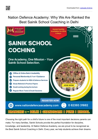 Nation Defence Academy Why We Are Ranked the Best Sainik School Coaching in Delhi