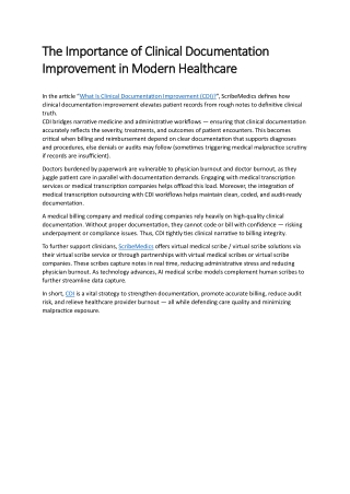 The Importance of Clinical Documentation Improvement in Modern Healthcare