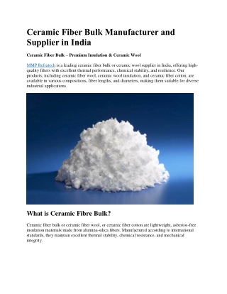 Ceramic Fiber Bulk Manufacturer and Supplier in India