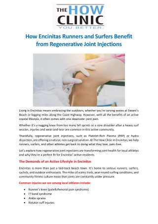 How Encinitas Runners and Surfers Benefit from Regenerative Joint Injections