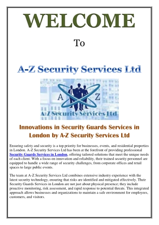 Innovations in Security Guards Services in London by A-Z Security Services Ltd