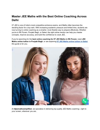 Master JEE Maths with the Best Online Coaching Across Delhi