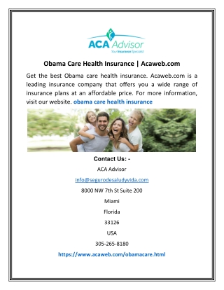 Obama Care Health Insurance | Acaweb.com