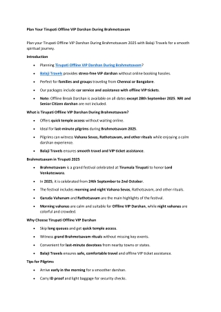 Plan Your Tirupati Offline VIP Darshan During Brahmotsavam