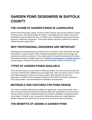 GARDEN POND DESIGNERS IN SUFFOLK COUNTY