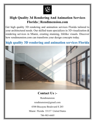 High Quality 3d Rendering And Animation Services Florida  Rendimension