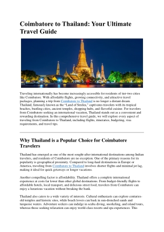 Thailand Tour Packages from Coimbatore | Coimbatore to Thailand