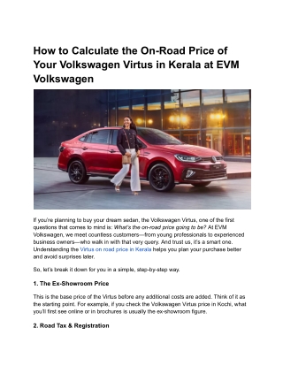How to Calculate the On-Road Price of Your Volkswagen Virtus in Kerala at EVM Volkswagen