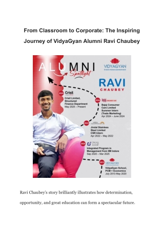 From Classroom to Corporate-The Inspiring Journey of VidyaGyan Alumni Ravi Chaubey