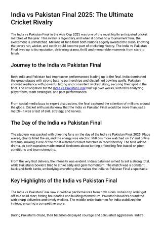 India vs Pakistan Final 2025: The Ultimate Cricket Rivalry