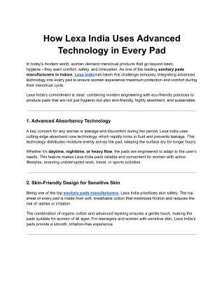 How Lexa India Uses Advanced Technology in Every Pad