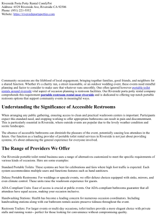 How Our Riverside Porta Potty Rental Business Supports Neighborhood Occasions!