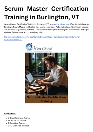 Scrum Master Certification Training in Burlington, VT,