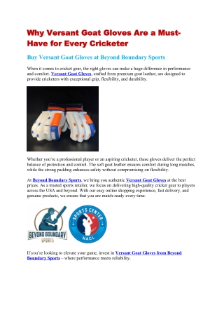 Why Versant Goat Gloves Are a Must-Have for Every Cricketer