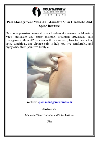 Pain Management Mesa Az  Mountain View Headache And Spine Institute