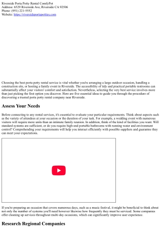 5 Tips for Picking the very best Porta Potty Rental Service Near Riverside