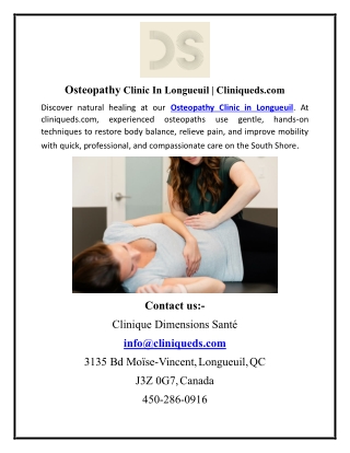 Osteopathy Clinic In Longueuil  Cliniqueds