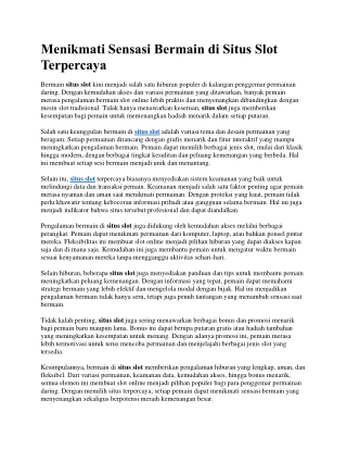 Menikmati Sensasi Bermain di Situs Slot Terpercaya