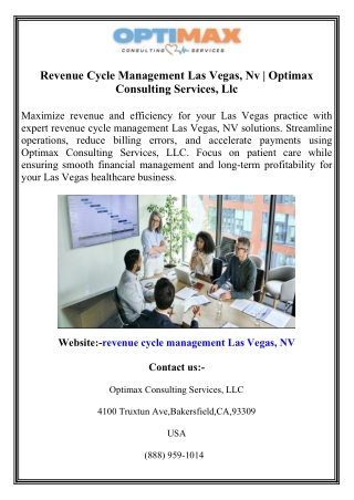 Revenue Cycle Management Las Vegas, Nv  Optimax Consulting Services, Llc