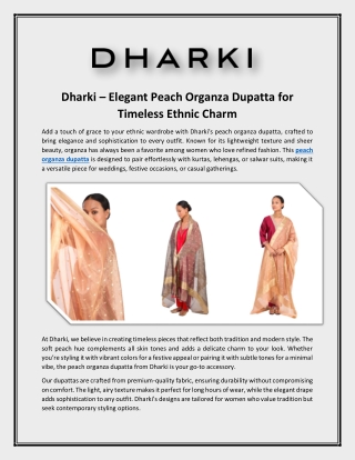 Dharki – Elegant Peach Organza Dupatta for Timeless Ethnic Charm