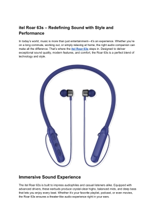 itel Roar 63s – Redefining Sound with Style and Performance