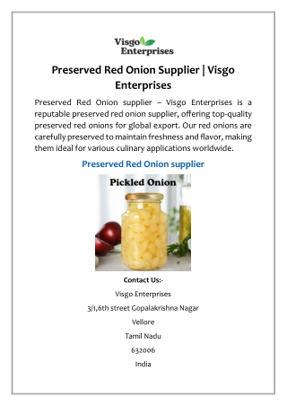 Preserved Red Onion Supplier | Visgo Enterprises