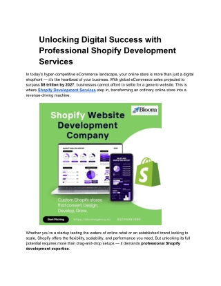 Unlocking Digital Success with Professional Shopify Development Services