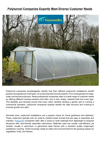 Polytunnel Companies Expertly Meet Diverse Customer Needs
